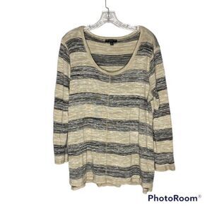 5/$25 Signature Studio Black Tan Striped Knit Scoop Neck Long‎ Sleeve Sweater 1X